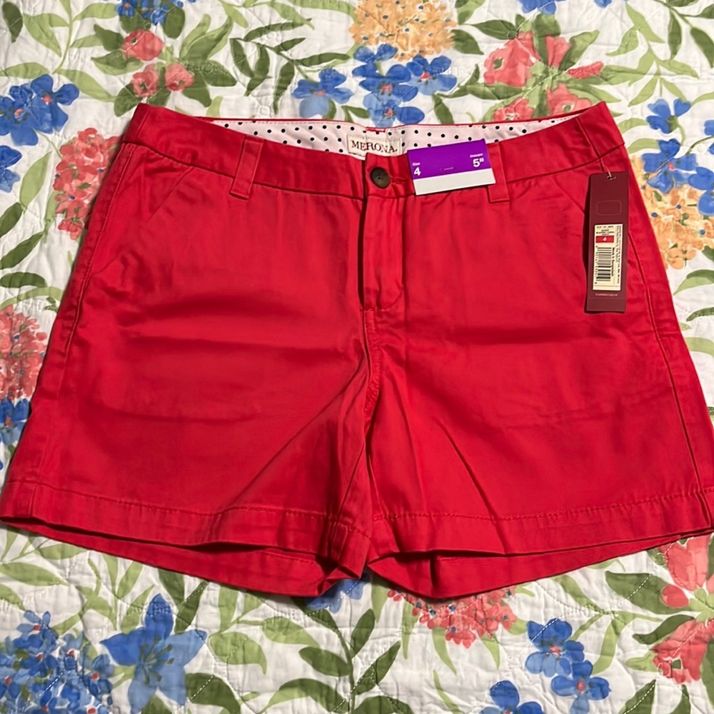 Merona women’s size 4 coral red shorts spring summer bright colorful travel NWT